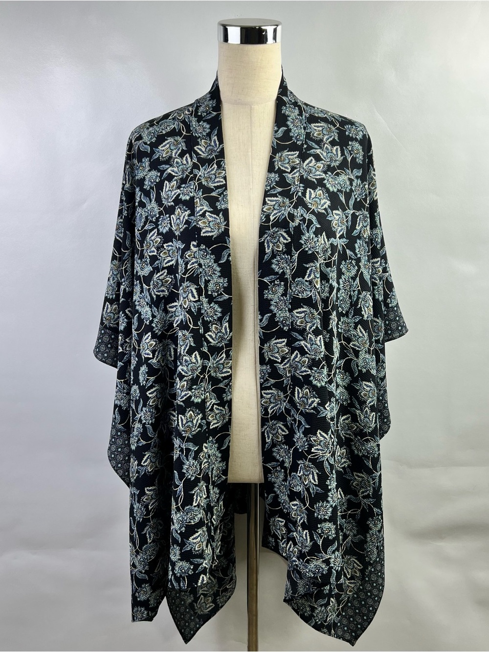 J. Jill Women Navy Blue Floral Kimono Cardigan One size